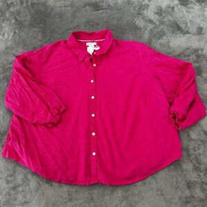NWT Cynthia Rowley 3X 3XL Hot Pink Linen Blend Blouse Button Up Shirt Top